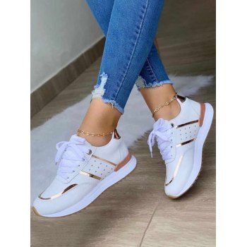 

Two Tone Color Lace Up Thin Platform Casual Outdoor Shoes, White