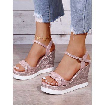 

Buckle Strap Twisted Wedge Heels Casual Outdoor Sandals, Pink