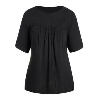 

Plus Size Blouse Plain Color Ruched Half Sleeve Round Neck Casual Blouse, Black