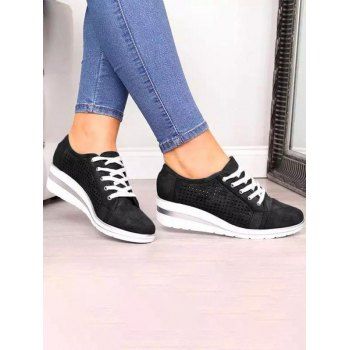 Hollow Out Breathable Wedge Heel Lace Up Casual Outdoor Shoes