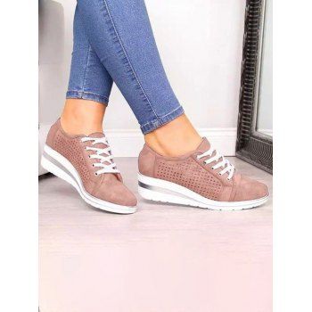 

Hollow Out Breathable Wedge Heel Lace Up Casual Outdoor Shoes, Pink