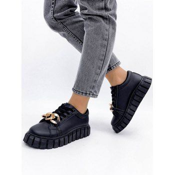 

Lace Up Twist Chain Embellishment Thick Platform Casual Outdoor Shoes, Black