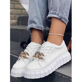 

Lace Up Twist Chain Embellishment Thick Platform Casual Outdoor Shoes, White