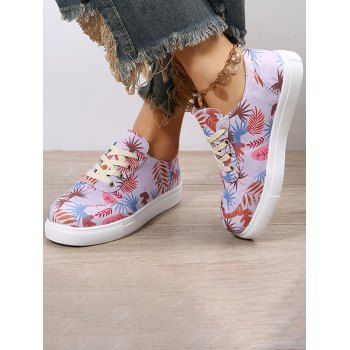 

Leaf Pattern Lace Up Thin Platform Casual Outdoor Shoes, Pink