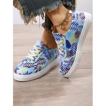 

Leaf Pattern Lace Up Thin Platform Casual Outdoor Shoes, Sky blue