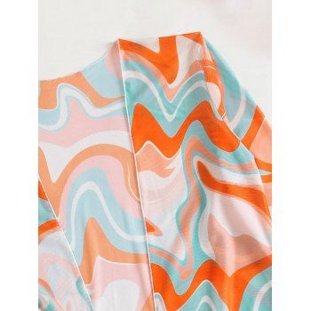 Vacation Bikini Swimsuit Colored Printed Cinched Boyshorts Sheer Cover-up Three Piece Bikini Set 