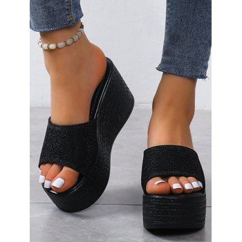 

Glitter Colorblock Thick Platform Slip On Outdoor Slippers, Black