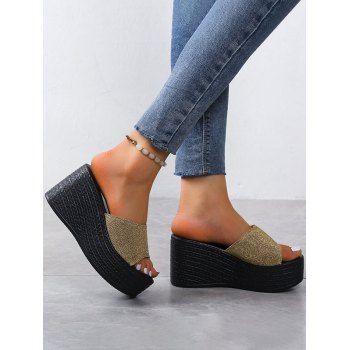 

Glitter Colorblock Thick Platform Slip On Outdoor Slippers, Golden