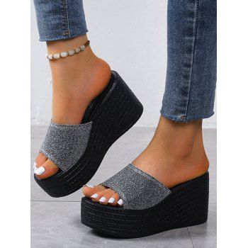 

Glitter Colorblock Thick Platform Slip On Outdoor Slippers, Gray