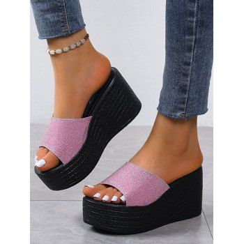 

Glitter Colorblock Thick Platform Slip On Outdoor Slippers, Pink