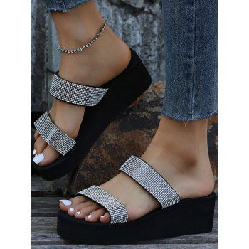 

Rhinestone Thick Platform Slip On Outdoor Slippers, Silver