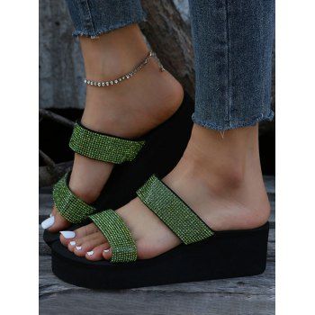 

Rhinestone Thick Platform Slip On Outdoor Slippers, Shamrock green