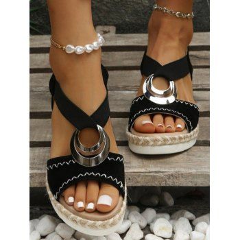 

Slip On Wedge Heels Zig Zag Casual Outdoor Sandals, Black