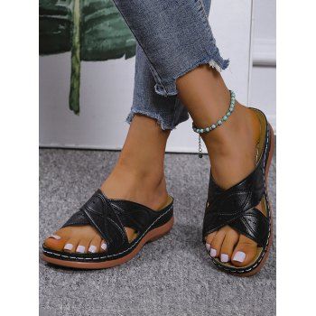 

Crossover Hollow Out Slip On Thin Platform Outdoor Slippers, Black