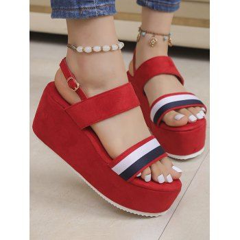 

Colored Striped Open Toe Thick Platform Buckle Strap Outdoor Sandals, Red