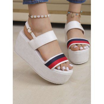 

Colored Striped Open Toe Thick Platform Buckle Strap Outdoor Sandals, White