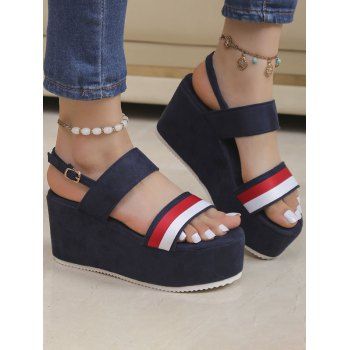 

Colored Striped Open Toe Thick Platform Buckle Strap Outdoor Sandals, Black