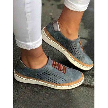 

Hollow Out Slip On Colored Striped Casual Outdoor Shoes, Blue