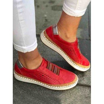 

Hollow Out Slip On Colored Striped Casual Outdoor Shoes, Red