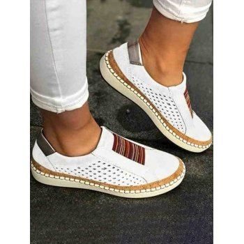 

Hollow Out Slip On Colored Striped Casual Outdoor Shoes, White