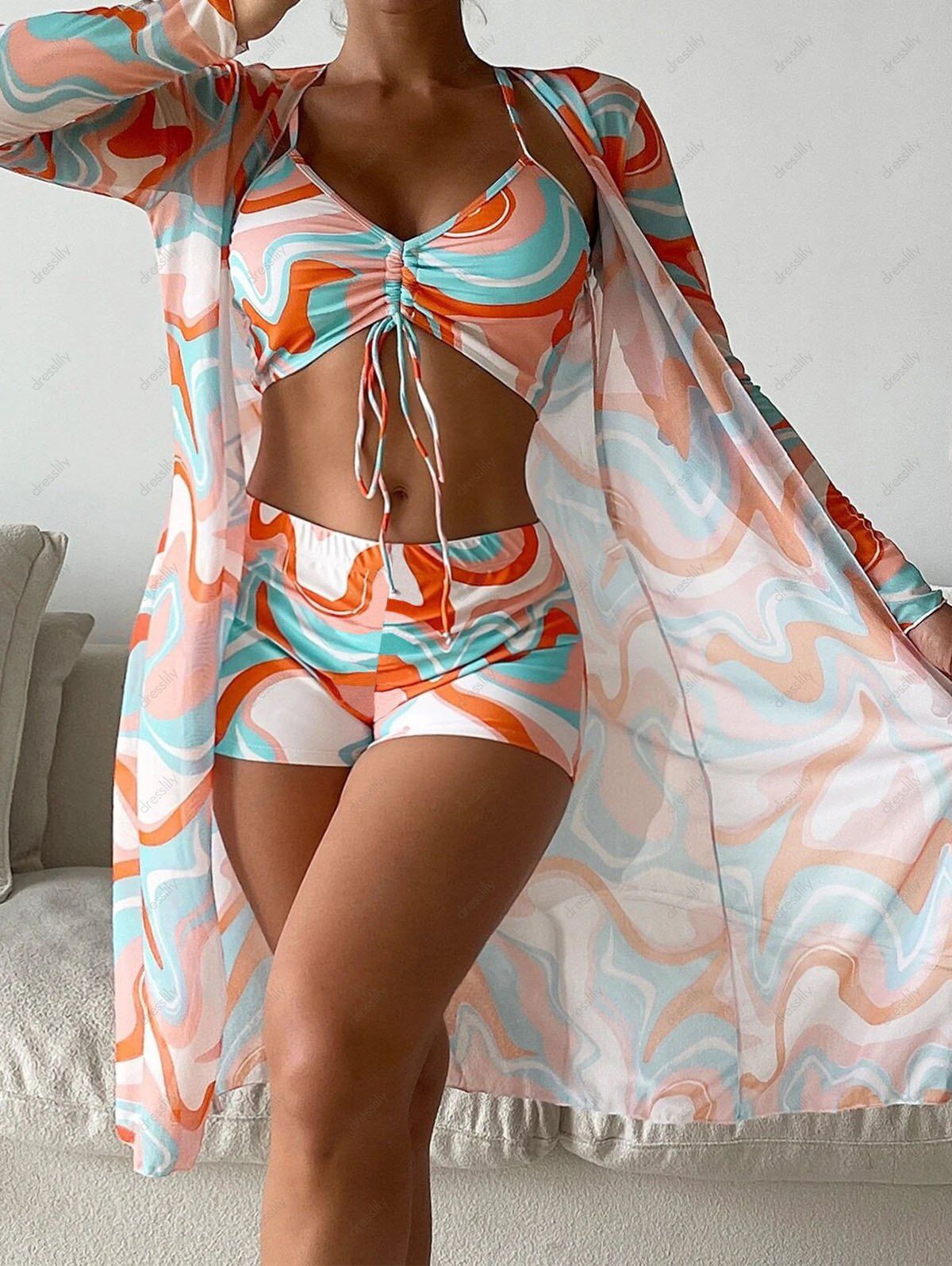 Colored Printed Vacation Bikini Swimsuit