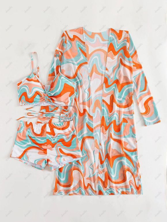 Ensemble de Bikini Rembourré Imprimé Coloré à Cordon Deux Pièces de Vacance - multicolor L