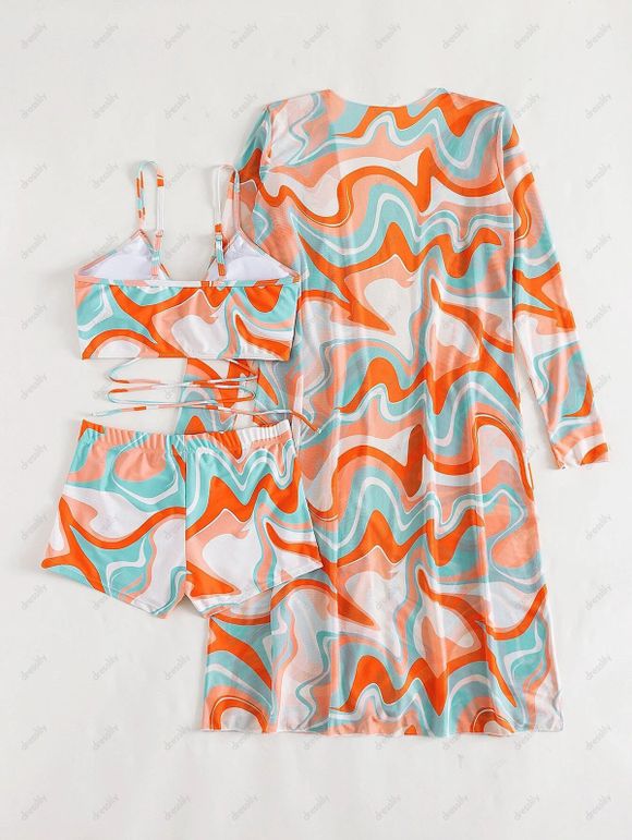 Ensemble de Bikini Rembourré Imprimé Coloré à Cordon Deux Pièces de Vacance - multicolor L