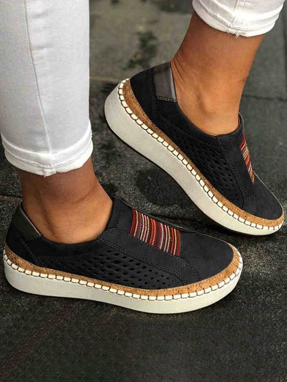 Hollow Out Slip On Colored Striped Casual Outdoor Shoes - Noir EU 42