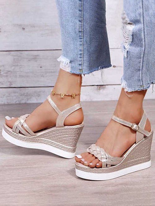 Buckle Strap Twisted Wedge Heels Casual Outdoor Sandals - d'or EU 41
