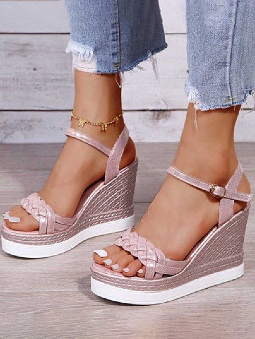 Buckle Strap Twisted Wedge Heels Casual Outdoor Sandals - Rose EU 37