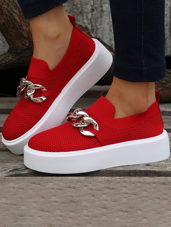 Slip On Texture Twist Chain Embellishment Thick Platform Outdoor Shoes - Rouge EU 41