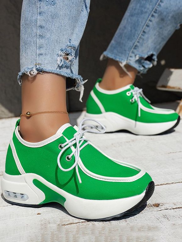 Leopard Print Lace Up Thick Platform Trendy Outdoor Shoes - Vert EU 42