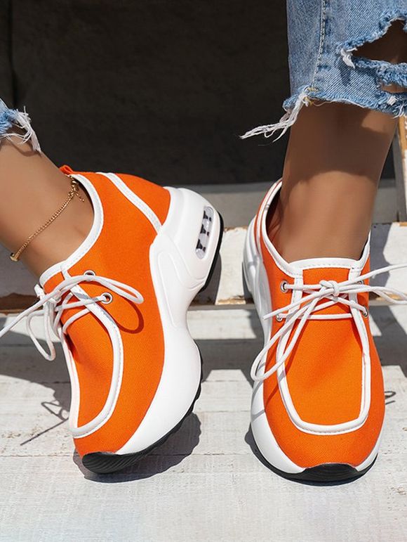 Leopard Print Lace Up Thick Platform Trendy Outdoor Shoes - Orange EU 42
