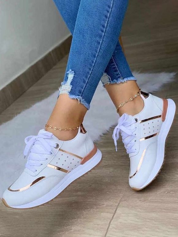 Two Tone Color Lace Up Thin Platform Casual Outdoor Shoes - Blanc EU 39