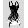 Galaxy Octopus Print Lace Up Mini Dress Half Zipper Adjustable Buckle Strap Dress - WHITE XXL