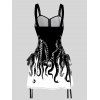 Galaxy Octopus Print Lace Up Mini Dress Half Zipper Adjustable Buckle Strap Dress - WHITE XXL