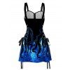 Mini Robe Ajustée à Bretelle Bouclée Pieuvre Galaxie Imprimée à Lacets - Bleu XXL