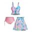 Ensemble de Bikini de Bain Tankini Rembourré à Imprimé Coquille et Etoile de Mer 3 Pièces de Swimwear - Rose clair XL
