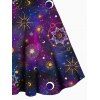 Celestial Galaxy Sun Moon Star Print Dress Lace Panel Crisscross High Waisted Sleeveless A Line Midi Dress - CONCORD XXL