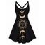 Mini Robe Ligne A Découpée à Imprimé Lune et Soleil à Taille Haute de Grande Taille - Noir L