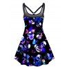 Plus Size Mini Dress Butterfly Flower Skull Print Cut Out Sleeveless High Waisted A Line Gothic Dress - BLACK 5X