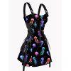 Jellyfish Print Dress Zip Up Lace Up Adjustable Strap High Waisted A Line Mini Dress