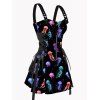 Jellyfish Print Dress Zip Up Lace Up Adjustable Strap High Waisted A Line Mini Dress - multicolor S