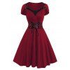 Gothic Dress Solid Color Grommet Lace Up Lace Panel High Waisted Dress Surplice A Line Mini Dress