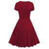 Gothic Dress Solid Color Grommet Lace Up Lace Panel High Waisted Dress Surplice A Line Mini Dress - DEEP RED XXXL