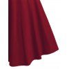 Gothic Dress Solid Color Grommet Lace Up Lace Panel High Waisted Dress Surplice A Line Mini Dress - DEEP RED XXXL