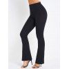 Textured Flare Pants Elastic High Waisted Plain Color Long Pants - BLACK L
