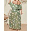 Plus Size & Curve Vacation Tankini Swimsuit Flower Print Flounce Mesh Skirt Beach Tankini Three Piece Swimwear - DEEP GREEN 4XL