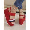 Colored Striped Open Toe Thick Platform Buckle Strap Outdoor Sandals - Rouge EU 39