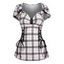 T-shirt Corset à Carreaux Embelli de Rivet à Lacets à Col en Cœur - café lumière XXL